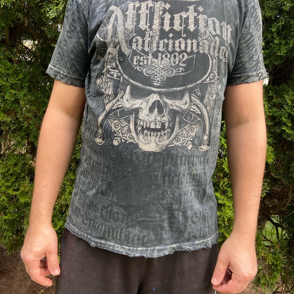 AFFLICTION~ Aficionados Short Sleeve Men's T-shirt Distressed Pirate/Skull